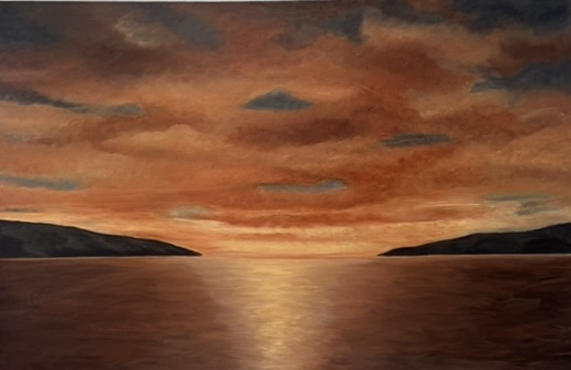 Intense Sunset. Oil on Canvas by Vivian Claman. Pet Portraits, Still life